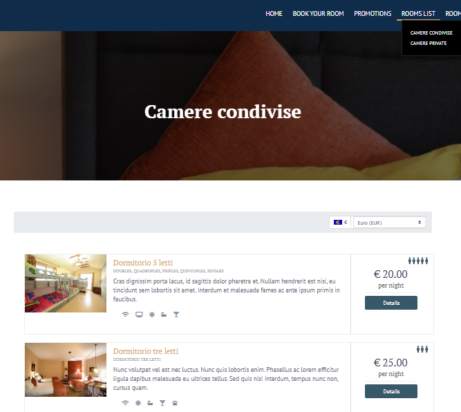 Vik Booking lista camere private e condivise
