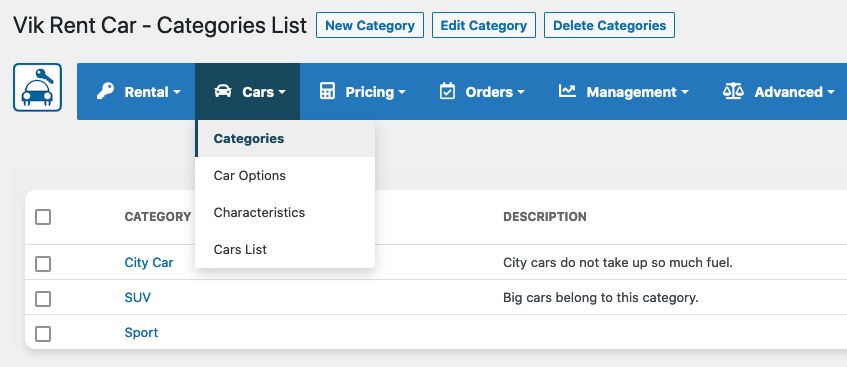 Vik Rent Car - Cars Categories