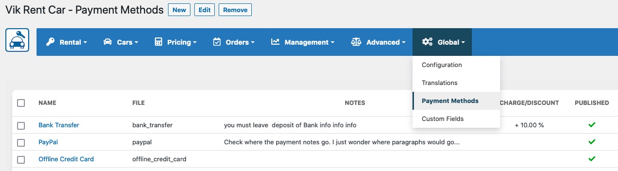 Vik Rent Car - Method of Payments
