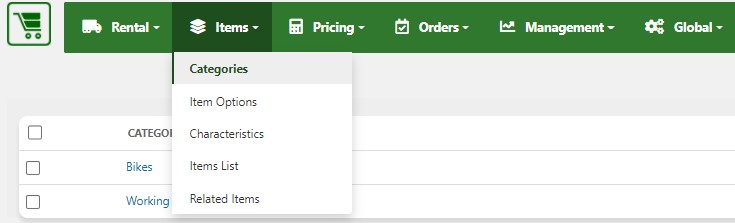 Vik Rent Items - Categories