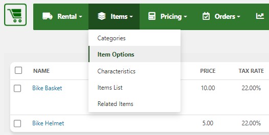 Vik Rent Items - Items Options