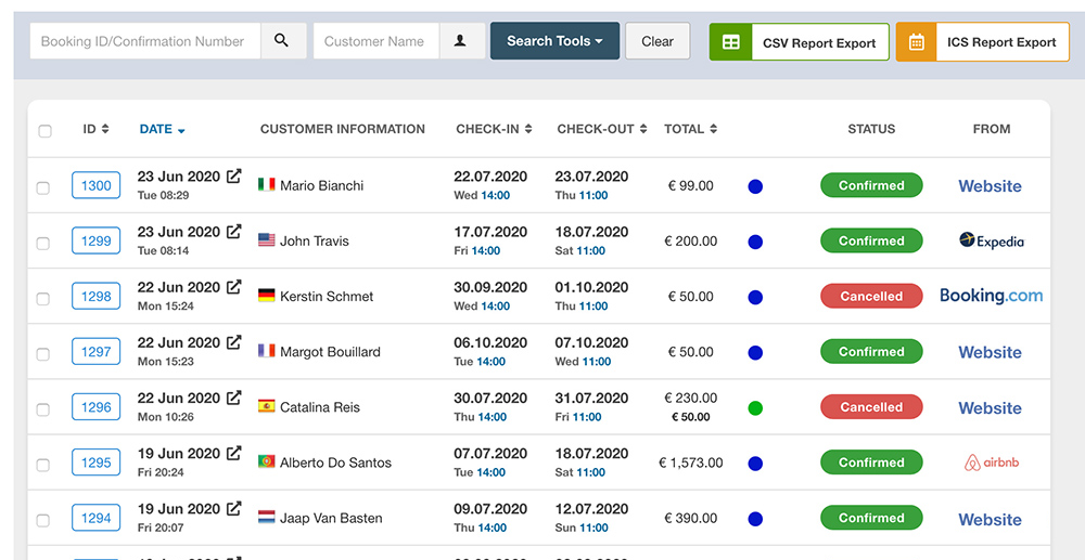 Lista prenotazioni del Hotel Vik Booking Plugin per WordPress