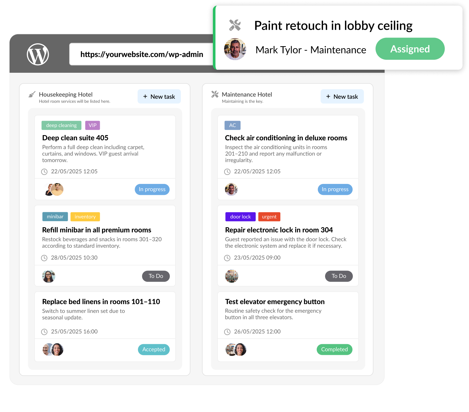 WordPress Task Manager Gestione pulizie Case Vacanze