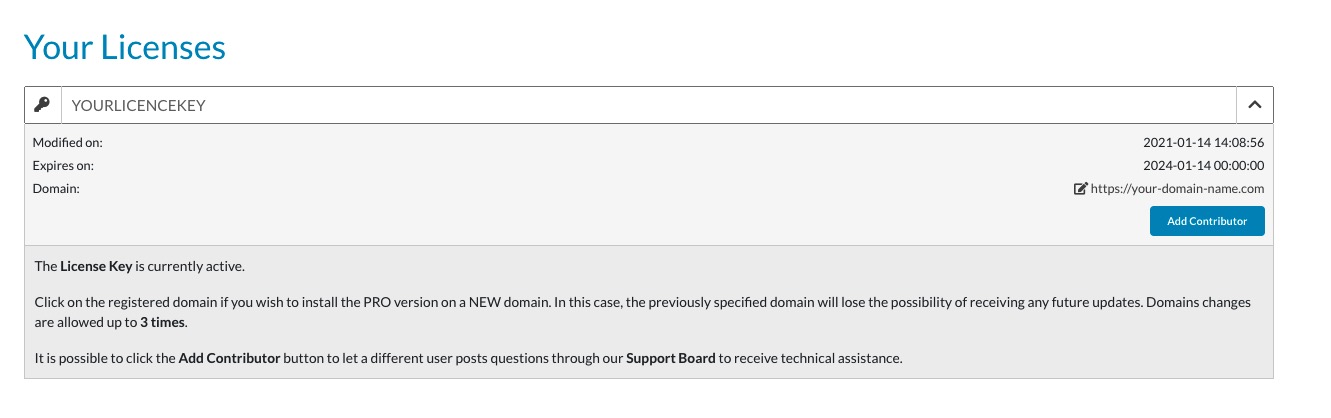 how to change a domain licence on VikWP