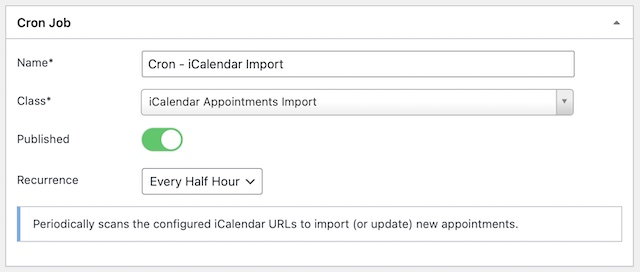 iCalendar Import Cron Job Configuration