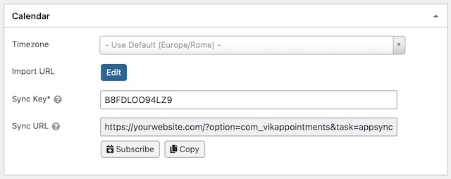 iCalendar Import Employee Configuration button