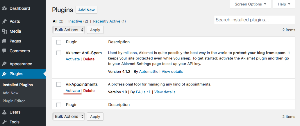 Activate Plugin - WordPress