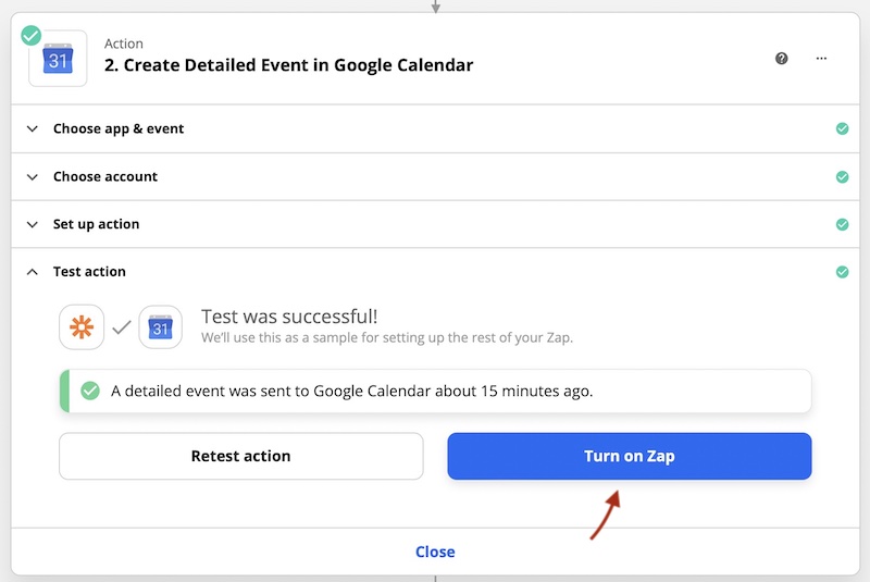 Zapier - Action Test Result Zapier - Action Test Result