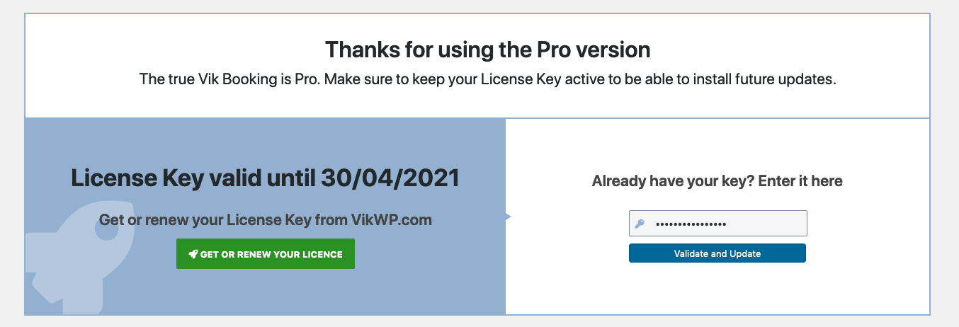 Activate VikBooking Pro on WordPress