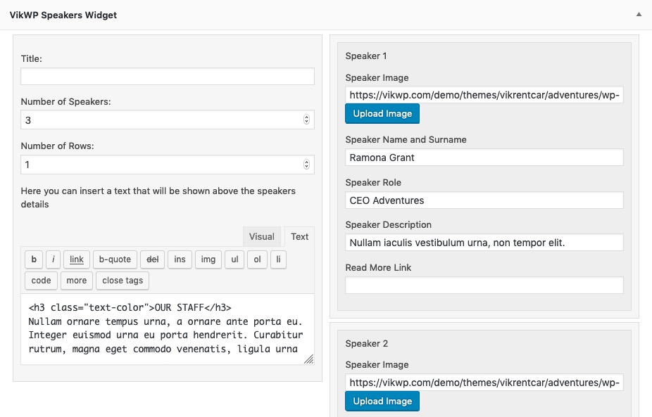 VikWidgetsLoader - VikWP Speakers Widget Admin VikWidgetsLoader - VikWP Speakers Widget Admin