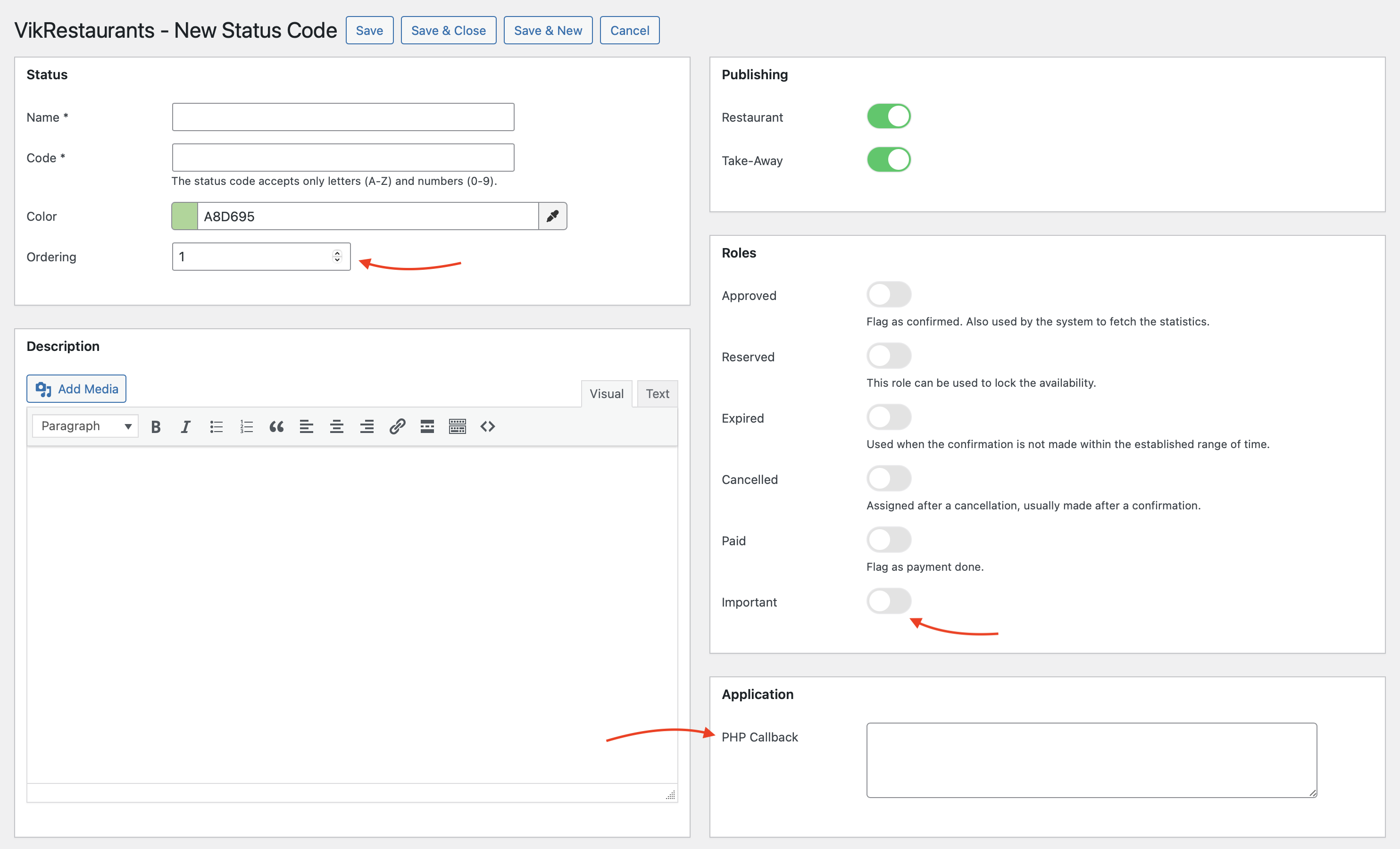 VikRestaurants - Status Code Management VikRestaurants - Status Code Management