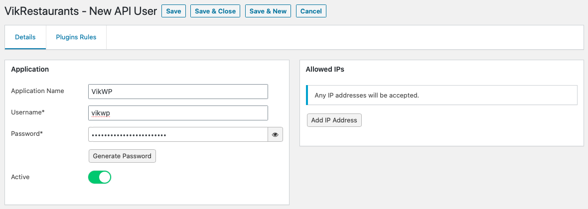 Setup - New API User