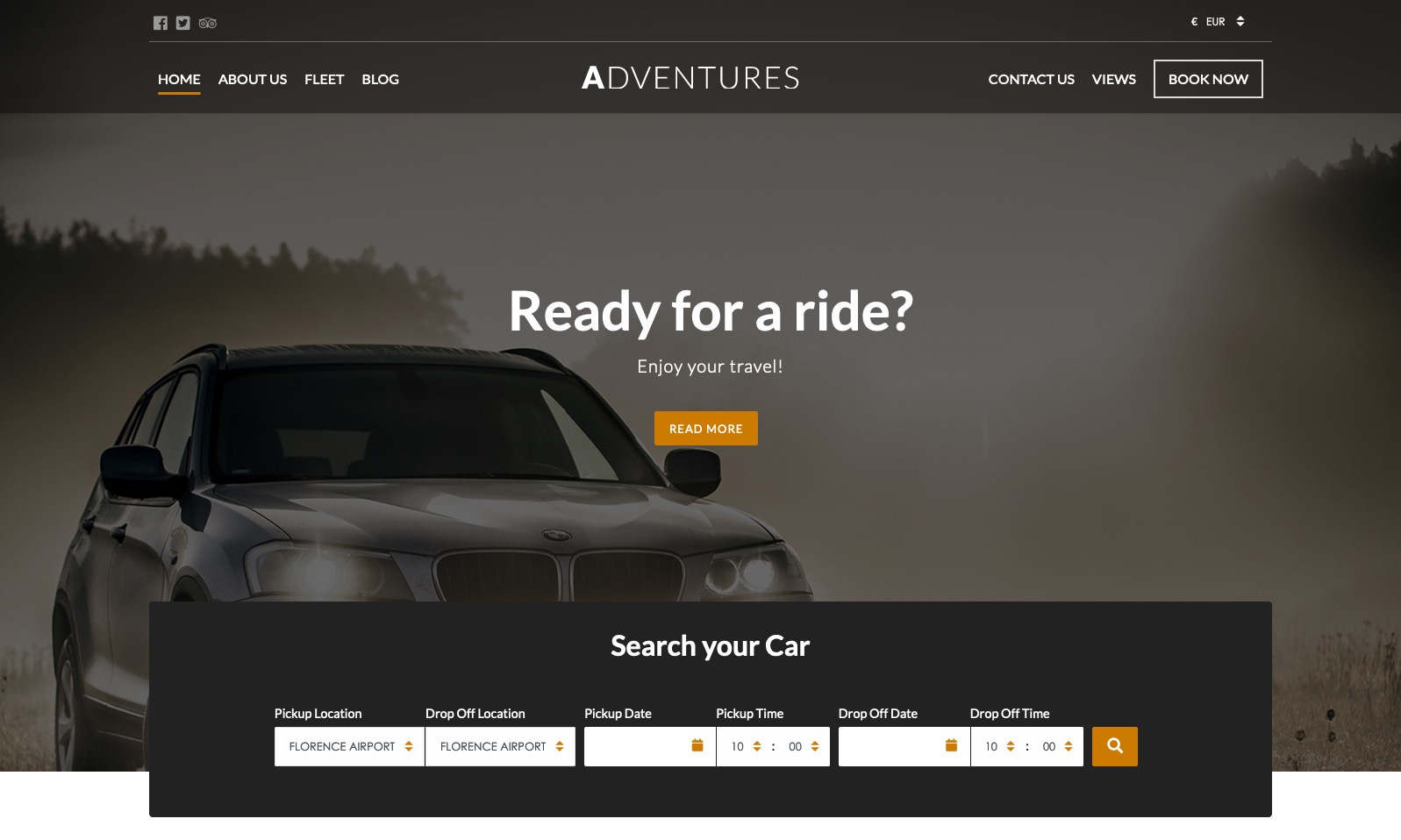 Theme Adventures - Header over slider example