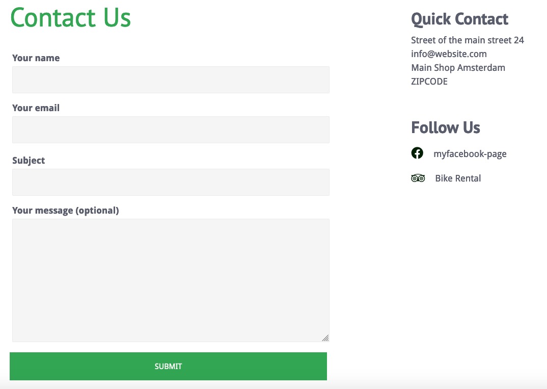 Contact Us Header - Bike Rental Theme