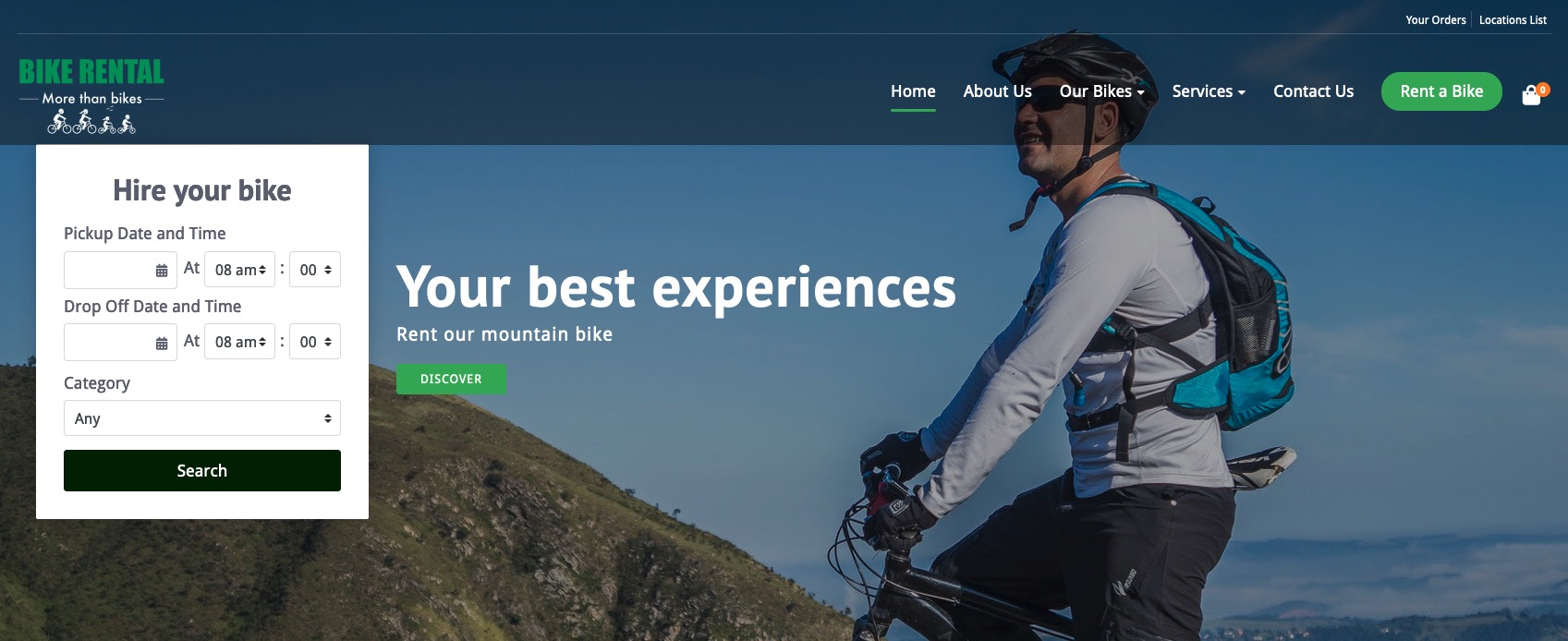 Theme Bike Rental - Header over slider example