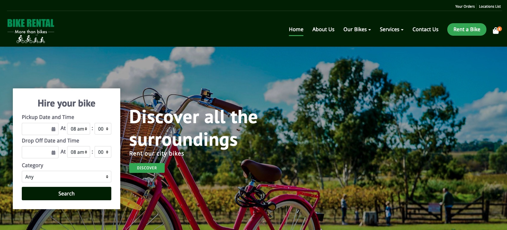 Theme Bike Rental - Header top slider example