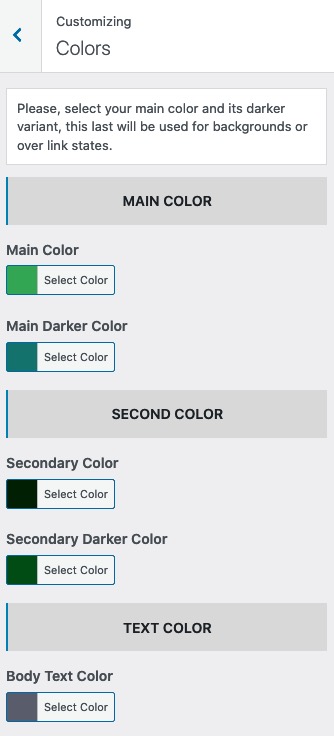 Theme Bike Rental - colors settings