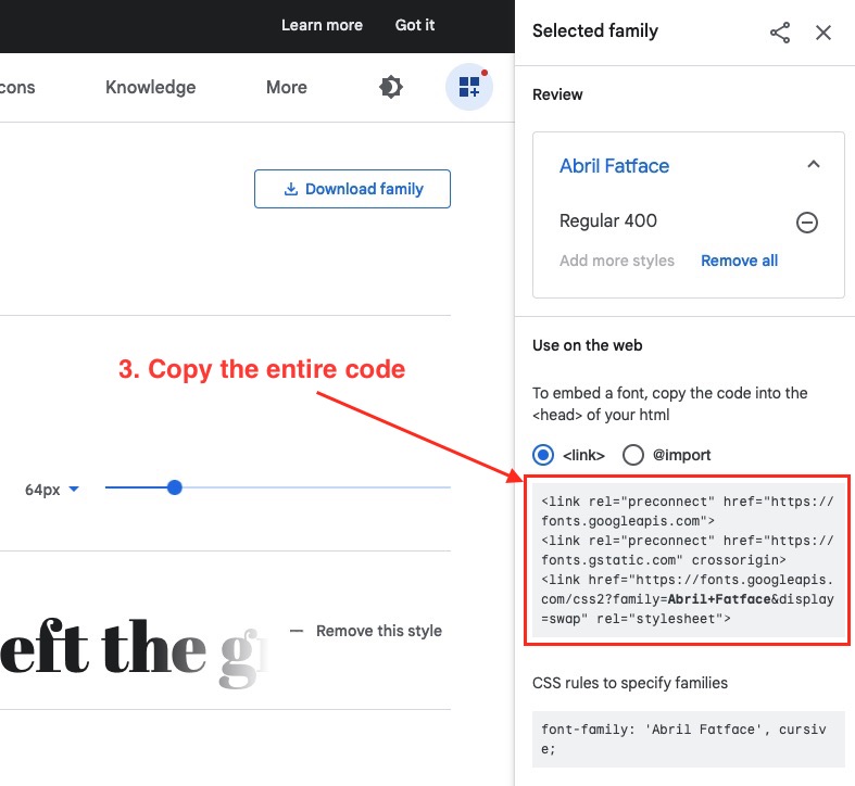 Google Font embed code Google Font embed code