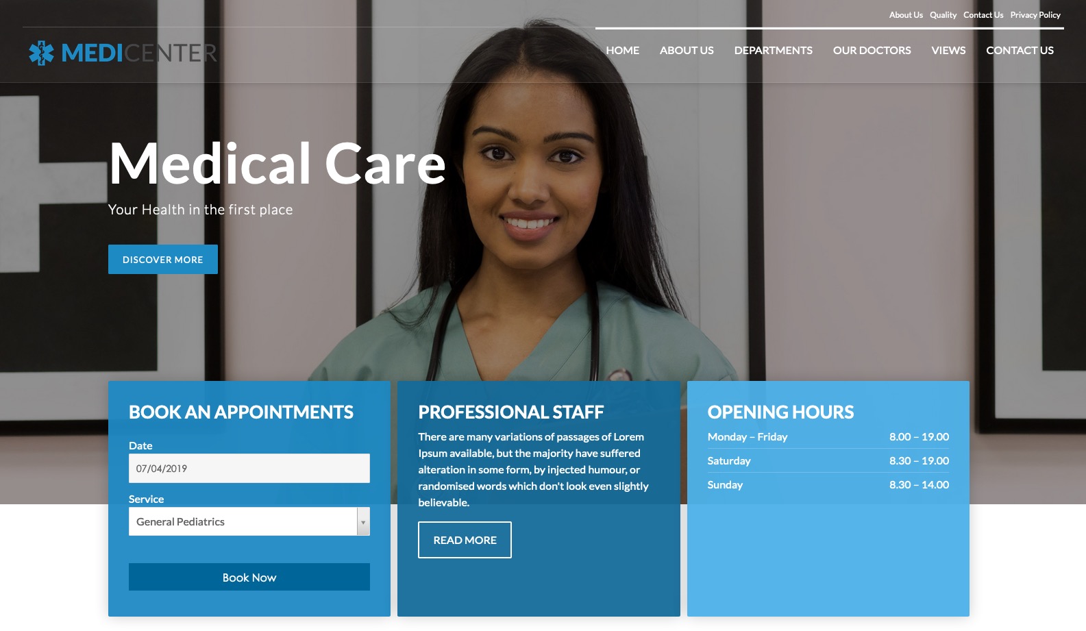 Theme MediCenter - Header over slider example