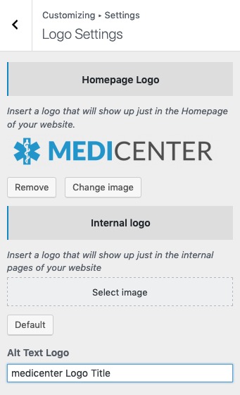 WordPress - Logo Settings Medicenter - Logo Settings