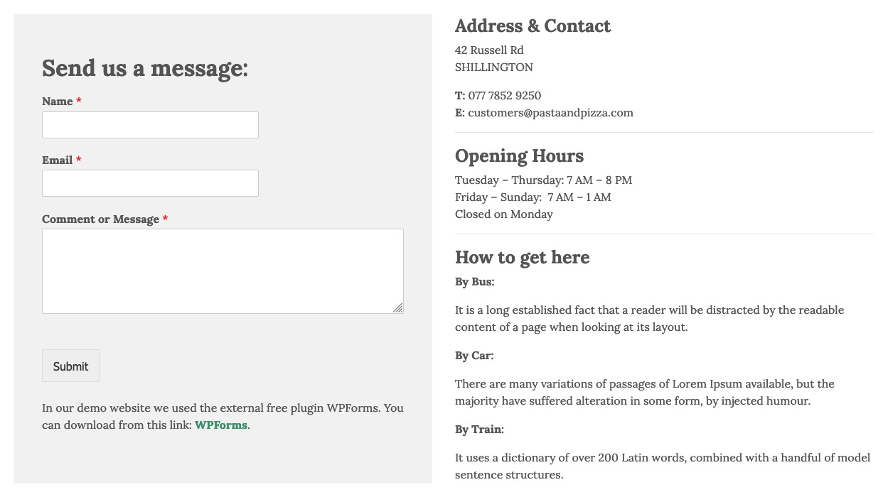 Contact Us page - Pasta & Pizza Theme Contact Us page - Pasta & Pizza Theme