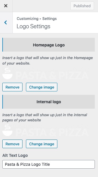 WordPress - Logo Settings Pasta & Pizza - Logo Settings