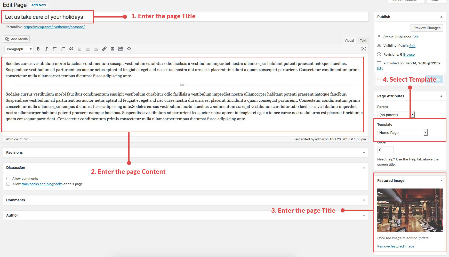 Setup front page WordPress