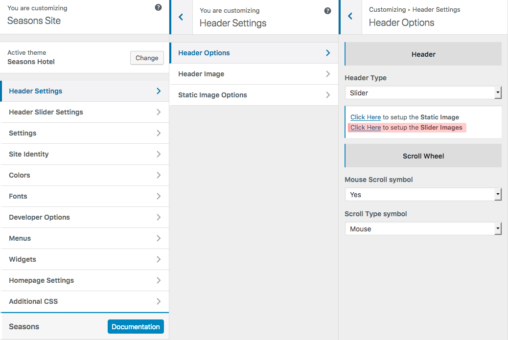 Seasons -
Slider Header Setup