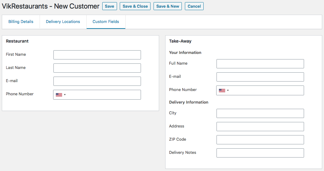 VikRestaurants - Customer Custom Fields
