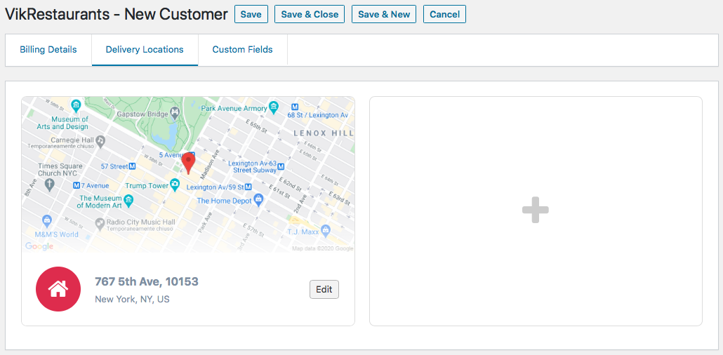 VikRestaurants - Customer Delivery Locations