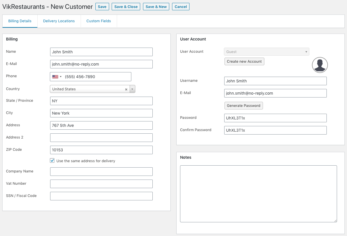 VikRestaurants - Customer Billing Details