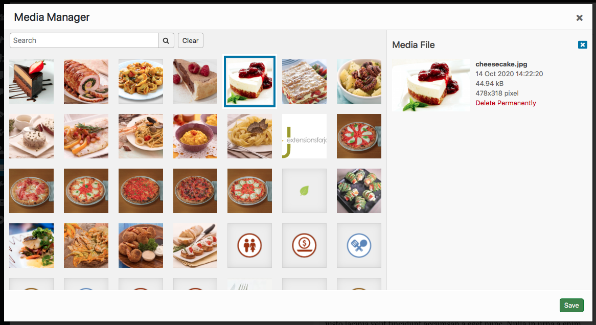 VikRestaurants - Media Manager Selection