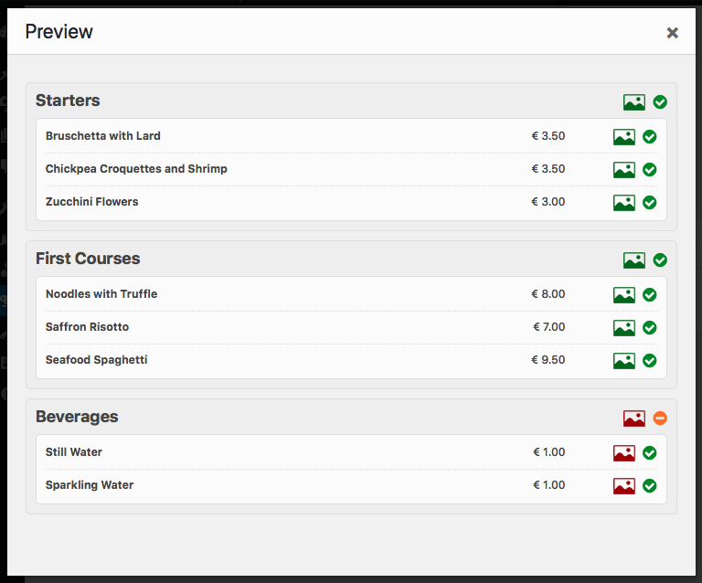 VikRestaurants - Menus Preview Modal