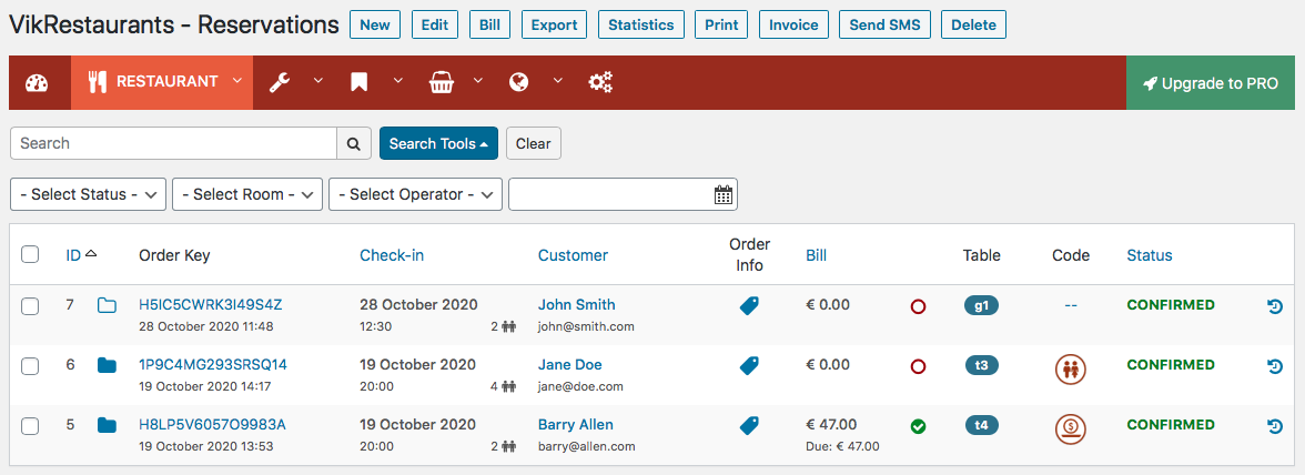 VikRestaurants - Reservations List
