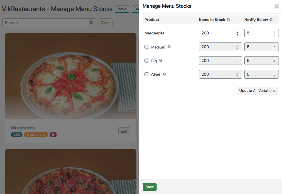 VikRestaurants - Manage Menu Stocks