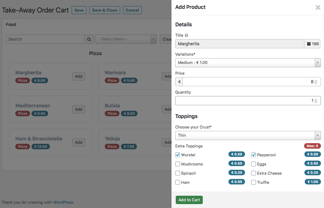 VikRestaurants - Take-Away Order Cart Sidebar